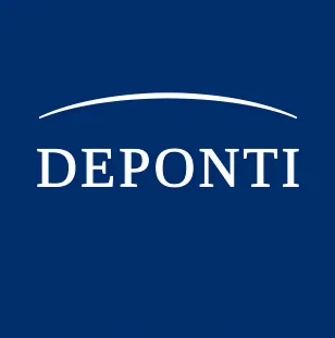 The deponti logo on a blue background.